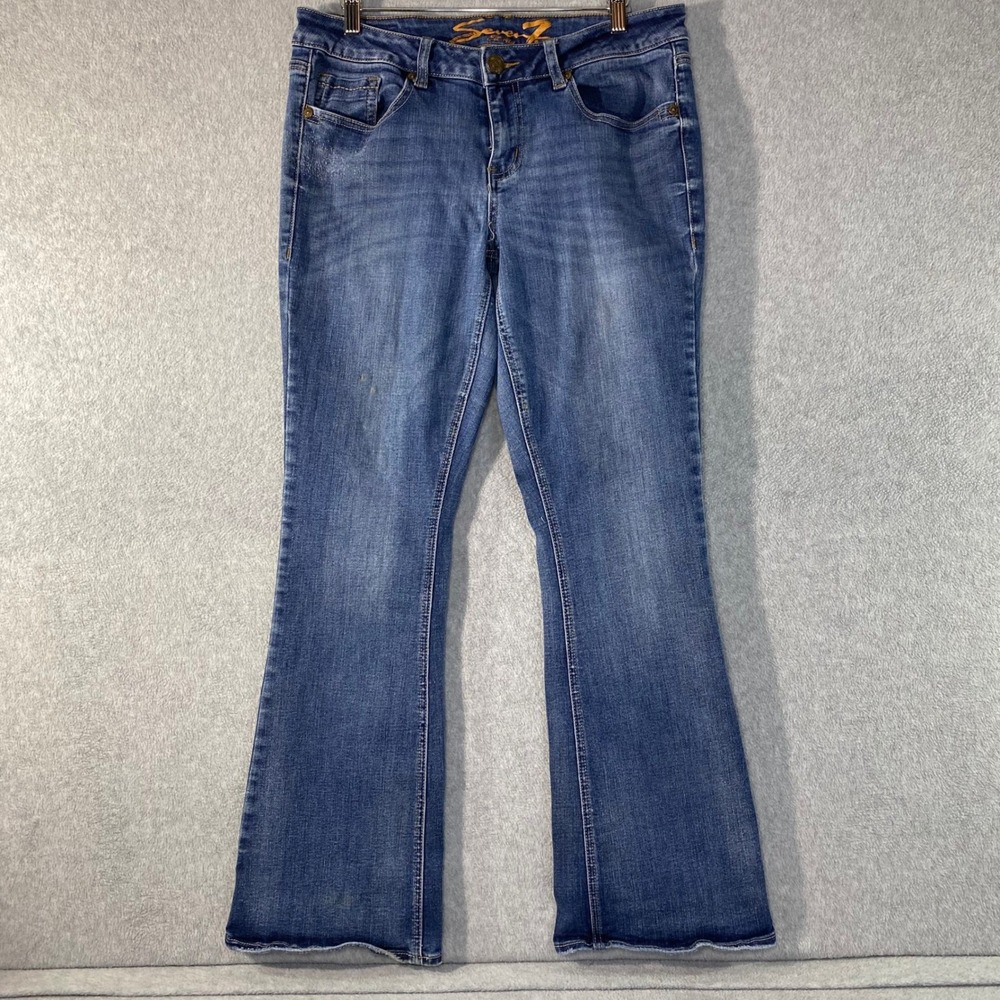 Seven7 Bootcut Jeans Women's Sz 12 Blue Rhinestone Pocket Medium Wash GUC Flaw